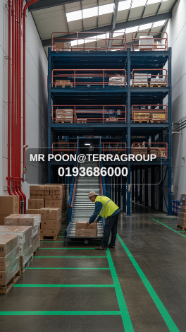 Warehouse with multi level platform and racking